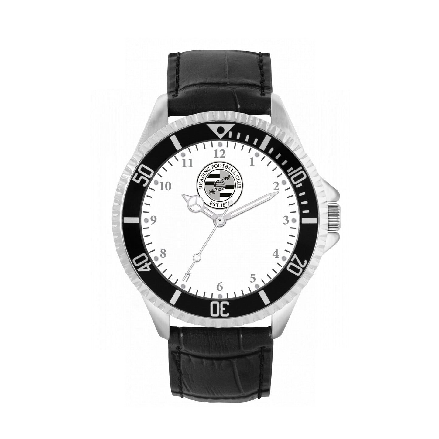 Reading Silver Case - Black Leather Strap Watch