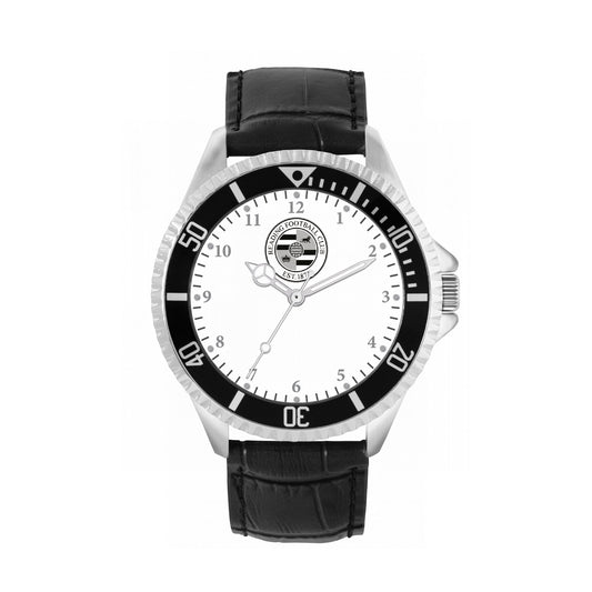 Reading Silver Case - Black Leather Strap Watch