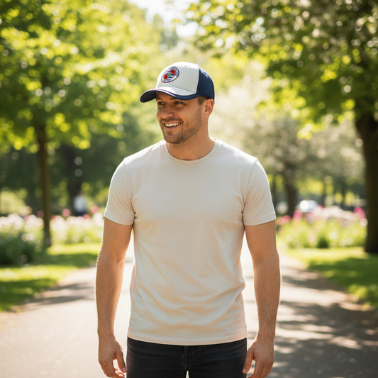 Cream & Navy Cap - Man Lifestyle